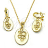 Oro Laminado Earring and Pendant Adult Set, Gold Filled Style White Enamel Finish, Golden Finish, 10.160.0156