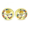 Oro Laminado Stud Earring, Gold Filled Style Heart Design, with Multicolor Micro Pave, Polished, Golden Finish, 02.156.0397.3