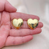 Oro Laminado Stud Earring, Gold Filled Style Heart Design, Polished, Golden Finish, 02.368.0103