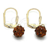 Oro Laminado Dangle Earring, Gold Filled Style Ball Design, with Brown Crystal, Polished, Golden Finish, 5.120.013.1