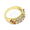 Oro Laminado Multi Stone Ring, Gold Filled Style with Multicolor Cubic Zirconia, Polished, Golden Finish, 01.283.0026.09