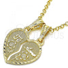 Oro Laminado Fancy Pendant, Gold Filled Style Heart and Flower Design, Polished, Golden Finish, 05.351.0121.2