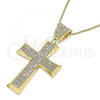 Oro Laminado Pendant Necklace, Gold Filled Style Cross Design, with White Micro Pave, Polished, Golden Finish, 04.156.0228.18