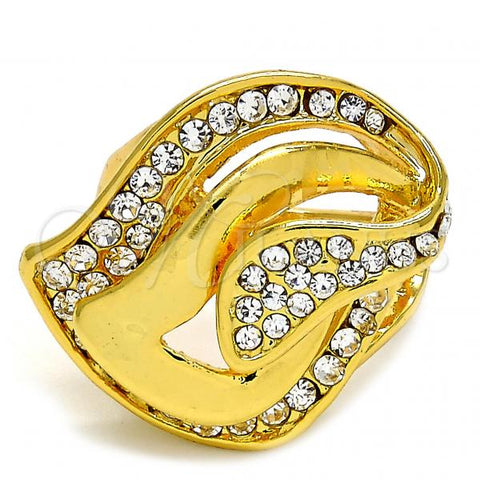 Oro Laminado Multi Stone Ring, Gold Filled Style with White Crystal, Polished, Golden Finish, 01.241.0005.08 (Size 8)