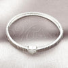 Rhodium Plated Individual Bangle, Heart Design, with White Cubic Zirconia, Polished, Rhodium Finish, 07.60.0005.1.04