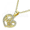 Oro Laminado Fancy Pendant, Gold Filled Style Mom and Heart Design, with White Micro Pave, Polished, Golden Finish, 05.102.0020