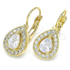 Oro Laminado Leverback Earring, Gold Filled Style Teardrop Design, with White Cubic Zirconia, Polished, Golden Finish, 02.210.0224