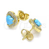 Oro Laminado Stud Earring, Gold Filled Style Heart Design, with Turquoise Cubic Zirconia and White Micro Pave, Polished, Golden Finish, 02.210.0476.2