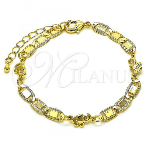 Oro Laminado Fancy Bracelet, Gold Filled Style Pave Mariner and Elephant Design, Polished, Golden Finish, 03.63.2272.07