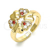 Oro Laminado Multi Stone Ring, Gold Filled Style Heart Design, with Garnet and White Cubic Zirconia, Polished, Golden Finish, 01.210.0082.1 (One size fits all)