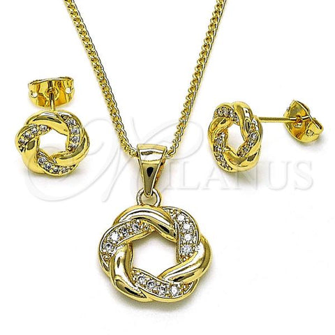 Oro Laminado Earring and Pendant Adult Set, Gold Filled Style with White Micro Pave, Polished, Golden Finish, 10.342.0151