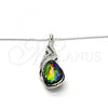 Rhodium Plated Pendant Necklace, Teardrop and Rolo Design, with Volcano and Aurore Boreale Swarovski Crystals, Polished, Rhodium Finish, 04.239.0037.3.16