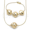 Oro Laminado Necklace and Bracelet, Gold Filled Style Box and Ball Design, Polished, Golden Finish, 06.63.0293