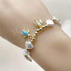 Oro Laminado Fancy Bracelet, Gold Filled Style Shell and Turtle Design, with Ivory Pearl and White Cubic Zirconia, Polished, Golden Finish, 03.341.0258.07