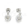 Sterling Silver Stud Earring, with White Cubic Zirconia, Polished, Rhodium Finish, 02.186.0111