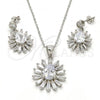 Sterling Silver Earring and Pendant Adult Set, Teardrop Design, with White Cubic Zirconia, Polished, Rhodium Finish, 10.175.0035
