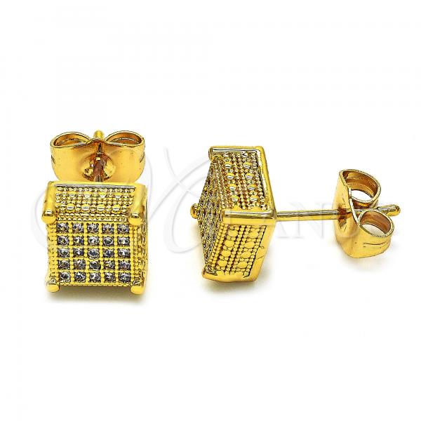 Oro Laminado Stud Earring, Gold Filled Style with White Micro Pave, Polished, Golden Finish, 02.344.0020