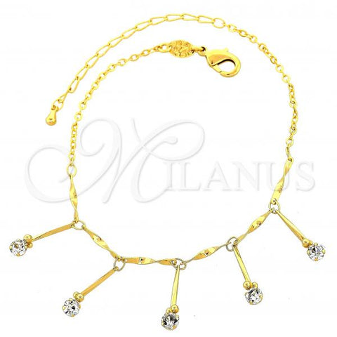 Oro Laminado Charm Bracelet, Gold Filled Style with White Cubic Zirconia, Polished, Golden Finish, 03.63.1281.10
