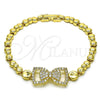 Oro Laminado Fancy Anklet, Gold Filled Style Bow Design, with White Micro Pave, Polished, Golden Finish, 03.283.0393.07