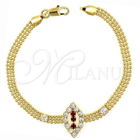 Oro Laminado Fancy Bracelet, Gold Filled Style with Garnet and White Cubic Zirconia, Polished, Golden Finish, 5.024.007