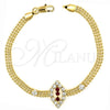 Oro Laminado Fancy Bracelet, Gold Filled Style with Garnet and White Cubic Zirconia, Polished, Golden Finish, 5.024.007