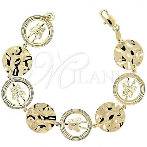 Oro Laminado Fancy Bracelet, Gold Filled Style Butterfly Design, Diamond Cutting Finish, Golden Finish, 5.224.005