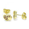 Oro Laminado Stud Earring, Gold Filled Style Heart Design, with Garnet and White Micro Pave, Polished, Golden Finish, 02.199.0036.1