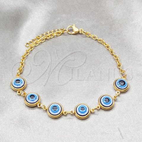 Stainless Steel Fancy Bracelet, Evil Eye Design, with Sapphire Blue Crystal, Polished, Golden Finish, 03.63.22101.08