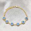 Stainless Steel Fancy Bracelet, Evil Eye Design, with Sapphire Blue Crystal, Polished, Golden Finish, 03.63.22101.08