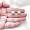 Oro Laminado Stud Earring, Gold Filled Style Heart Design, with Ivory Pearl, Polished, Golden Finish, 02.342.0356