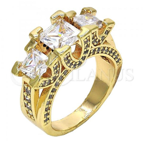 Oro Laminado Multi Stone Ring, Gold Filled Style with White Cubic Zirconia, Polished, Golden Finish, 01.284.0014.07 (Size 7)