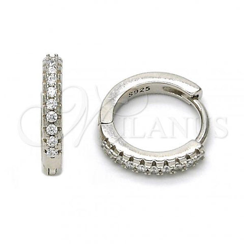 Sterling Silver Huggie Hoop, with White Cubic Zirconia, Polished, Rhodium Finish, 02.175.0070.15