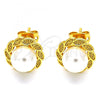 Oro Laminado Stud Earring, Gold Filled Style with Ivory Pearl, Polished, Golden Finish, 02.342.0006