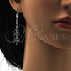 Rhodium Plated Long Earring, Leaf Design, with Amethyst and White Cubic Zirconia, Polished, Rhodium Finish, 02.205.0056.8