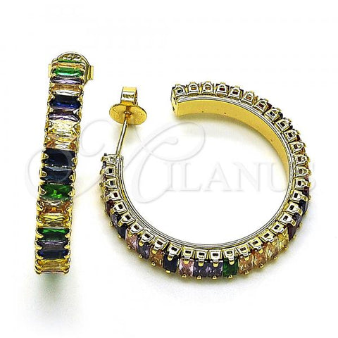 Oro Laminado Stud Earring, Gold Filled Style with Multicolor Cubic Zirconia, Polished, Golden Finish, 02.64.0642.1
