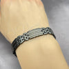 Stainless Steel Solid Bracelet, Greek Key Design, Polished, Black Rhodium Finish, 03.114.0315.1.09