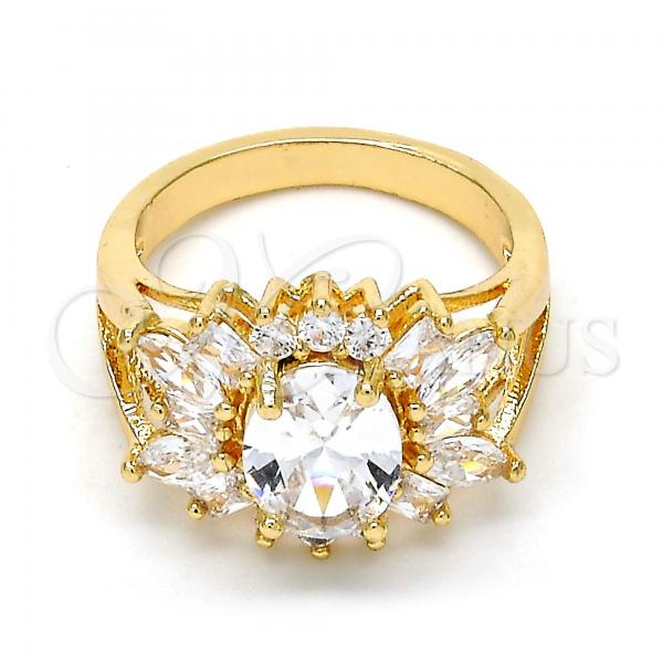 Oro Laminado Multi Stone Ring, Gold Filled Style with White Cubic Zirconia, Polished, Golden Finish, 01.210.0058.08 (Size 8)