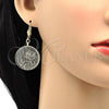 Oro Laminado Dangle Earring, Gold Filled Style Flower Design, Polished, Golden Finish, 69.012