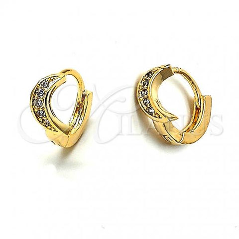 Oro Laminado Huggie Hoop, Gold Filled Style Moon Design, with White Cubic Zirconia, Polished, Golden Finish, 02.165.0009