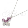 Rhodium Plated Pendant Necklace, Butterfly Design, with Violet and Aurore Boreale Swarovski Crystals, Polished, Rhodium Finish, 04.239.0043.3.18