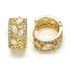 Oro Laminado Huggie Hoop, Gold Filled Style Leaf and Teardrop Design, with White Cubic Zirconia, Polished, Golden Finish, 02.210.0090.15