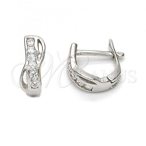 Sterling Silver Huggie Hoop, with White Cubic Zirconia, Polished, Rhodium Finish, 02.290.0002.10