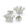 Sterling Silver Stud Earring, Crown Design, with White Cubic Zirconia, Polished, Rhodium Finish, 02.336.0048