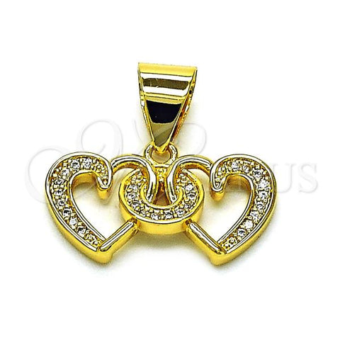 Oro Laminado Fancy Pendant, Gold Filled Style Heart and Mom Design, with White Micro Pave, Polished, Golden Finish, 05.342.0205