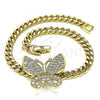 Oro Laminado Fancy Bracelet, Gold Filled Style Butterfly Design, with White Cubic Zirconia, Polished, Golden Finish, 03.283.0080.08