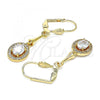 Oro Laminado Long Earring, Gold Filled Style with White Cubic Zirconia, Polished, Golden Finish, 02.387.0045
