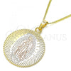 Oro Laminado Pendant Necklace, Gold Filled Style Guadalupe Design, Polished, Tricolor, 04.106.0062.20