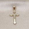 Oro Laminado Religious Pendant, Gold Filled Style Cross Design, with White Crystal, Polished, Golden Finish, 05.213.0083