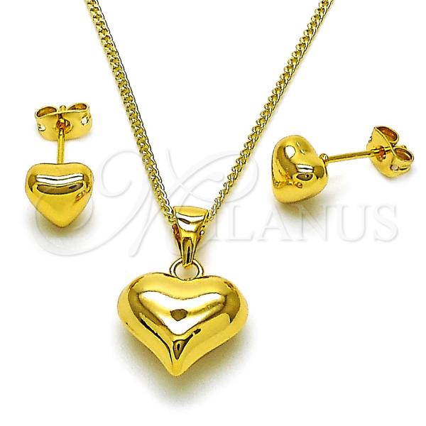 Oro Laminado Earring and Pendant Adult Set, Gold Filled Style Heart Design, Polished, Golden Finish, 10.342.0215