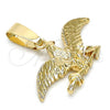 Oro Laminado Fancy Pendant, Gold Filled Style Eagle Design, Diamond Cutting Finish, Golden Finish, 5.182.006